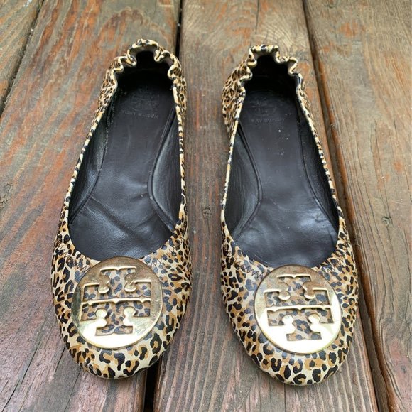 Tory Burch Shoes - Tory Burch Womens Ballet Flats Shoes Leopard Print Stretch Medallion 10.5 M